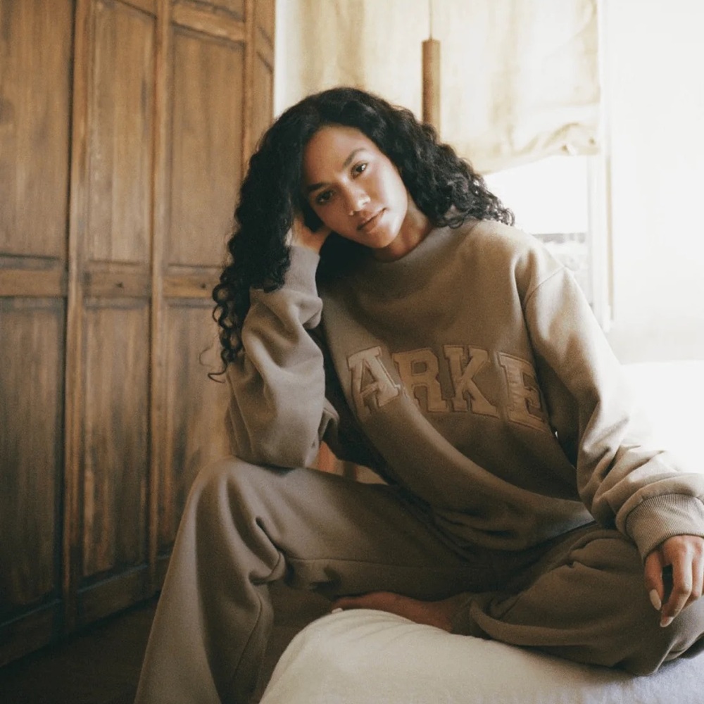 Parke Latte Mock Neck Crewneck Pullover Sweatshirt